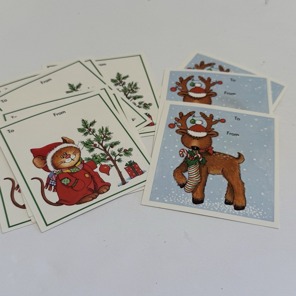 Vintage Christmas Gift Tags 10 pieces Holiday Cat, Reindeer